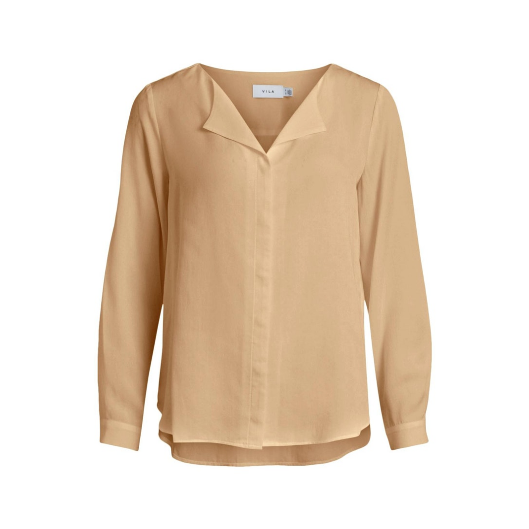 Vila - Damen Langarmbluse - Beige - Größe: 38 - bei Tara-M
