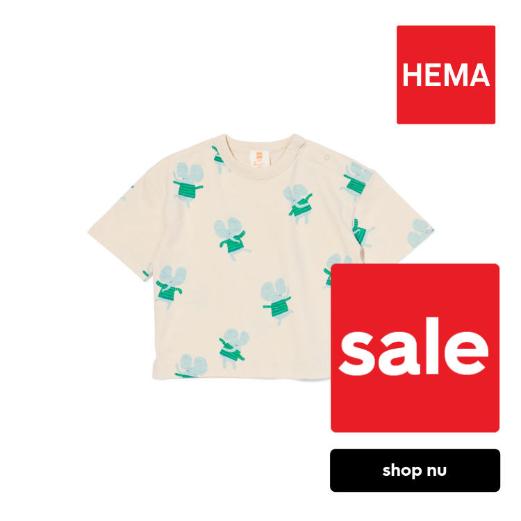 HEMA Baby T-shirt jersey dieren ecru (ecru)