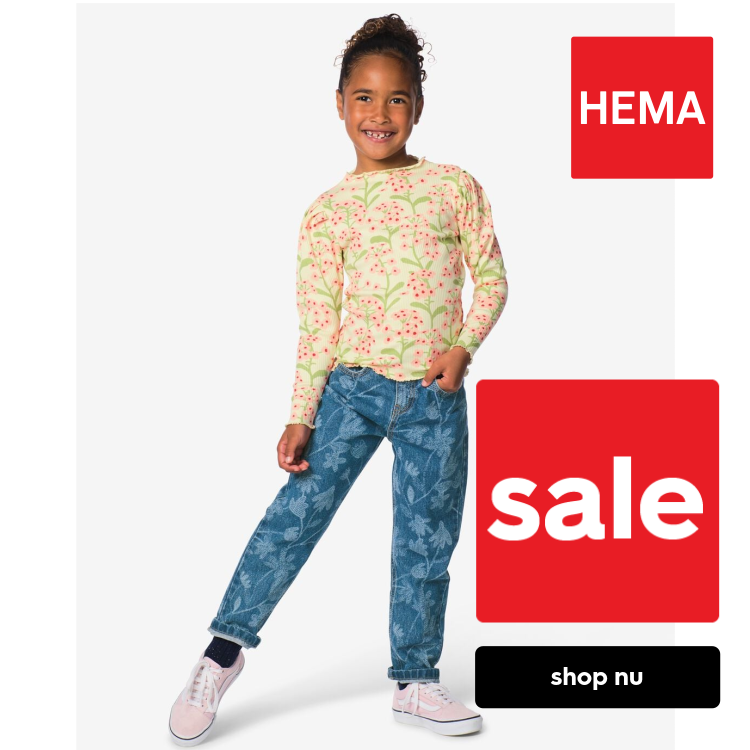 HEMA Kinderjeans mom fit bloemen denim (denim)
