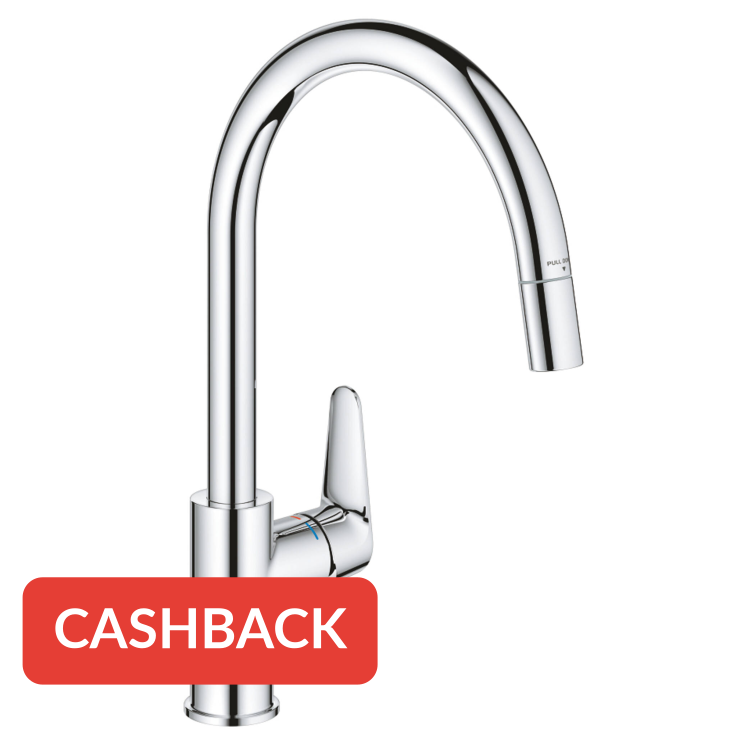 Grohe QuickFix Start Curve keukenmengkraan met uittrekbare handdouche rond chroom