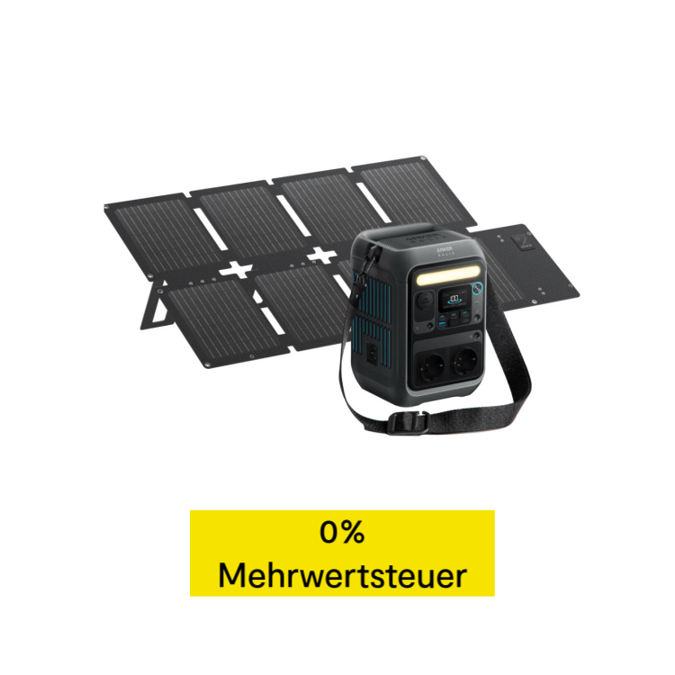 Anker SOLIX Offgrid-Set - mit faltbarem Solarpanel PS60 (60W) + tragbare Powerstation C300X (288 Wh, 300W) - Schwarz