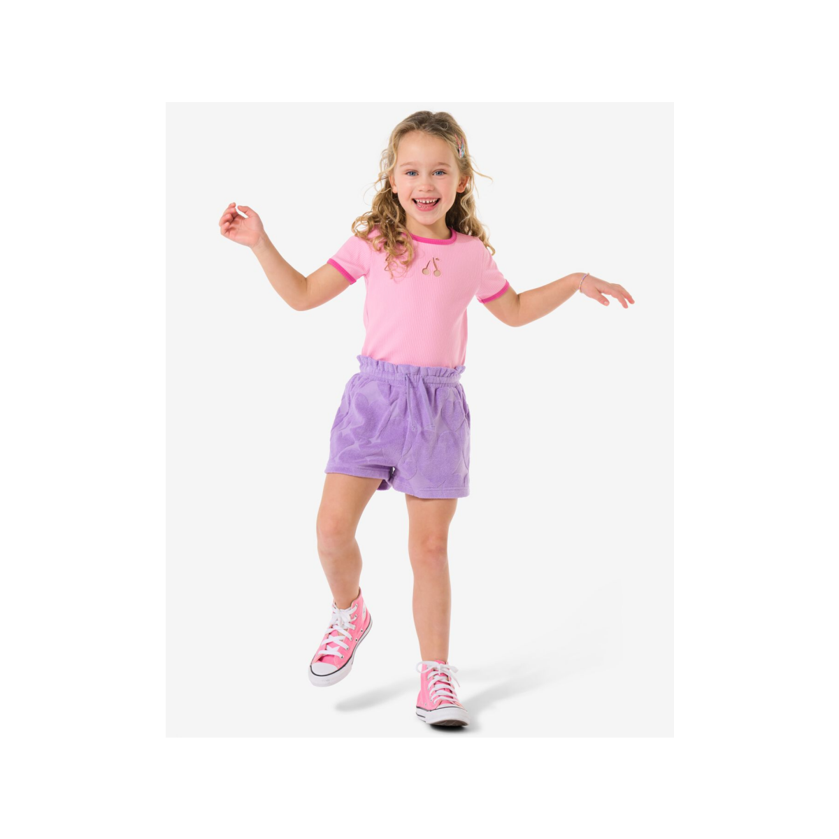 HEMA Kindershort comfort fit badstof hartjes paars (paars)