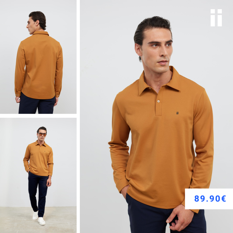 Polo manga larga hombre avellana Ranger