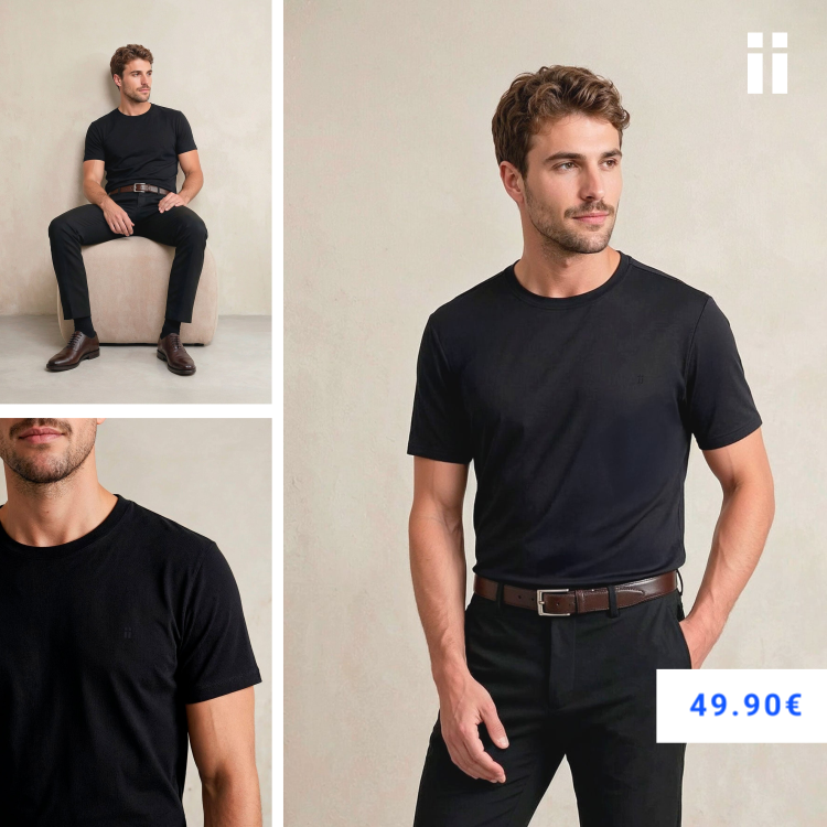 Camiseta hombre cuello redondo negro Soft light