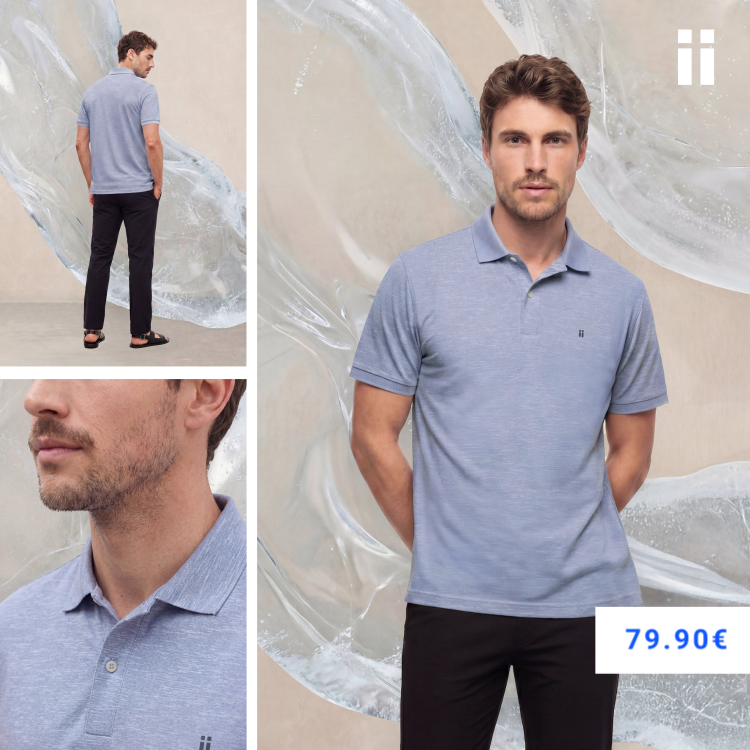 Polo manga corta hombre estampado azul halo melange Ice