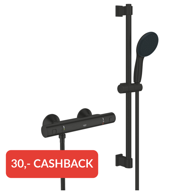 Grohe QuickFix Precision Start thermostatische doucheset 15cm met 1 straalsoort matte black