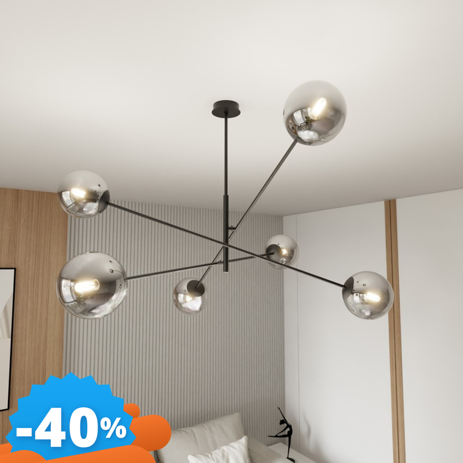 Emibig Lighting Nero Lampadario Da Soffitto In Acciaio E Vetro Linear 6 6Xe14