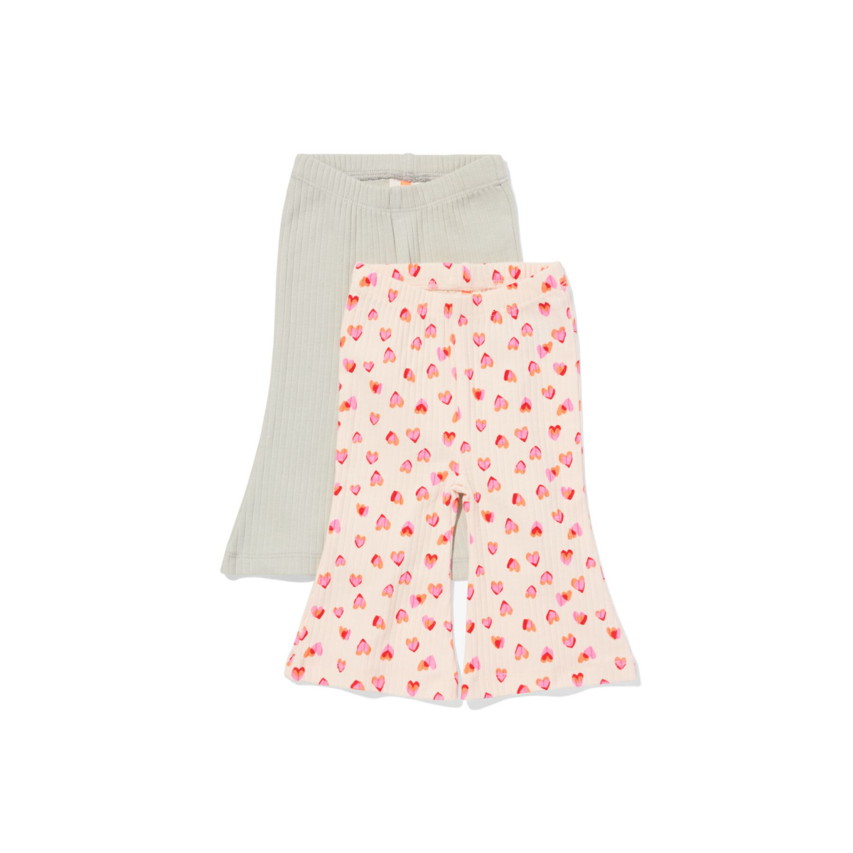 HEMA Babyleggings flared fit rib kant hartjes - 2 stuks lichtgroen (lichtgroen)