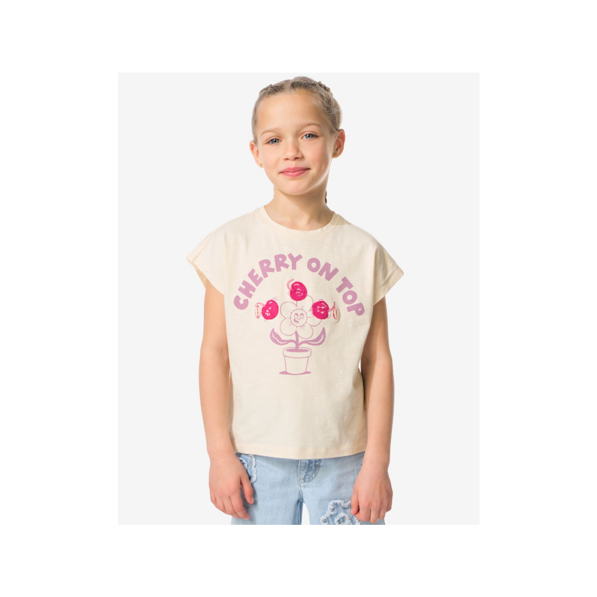 HEMA HEMA Kinder T-shirt Kersen Ecru (ecru)