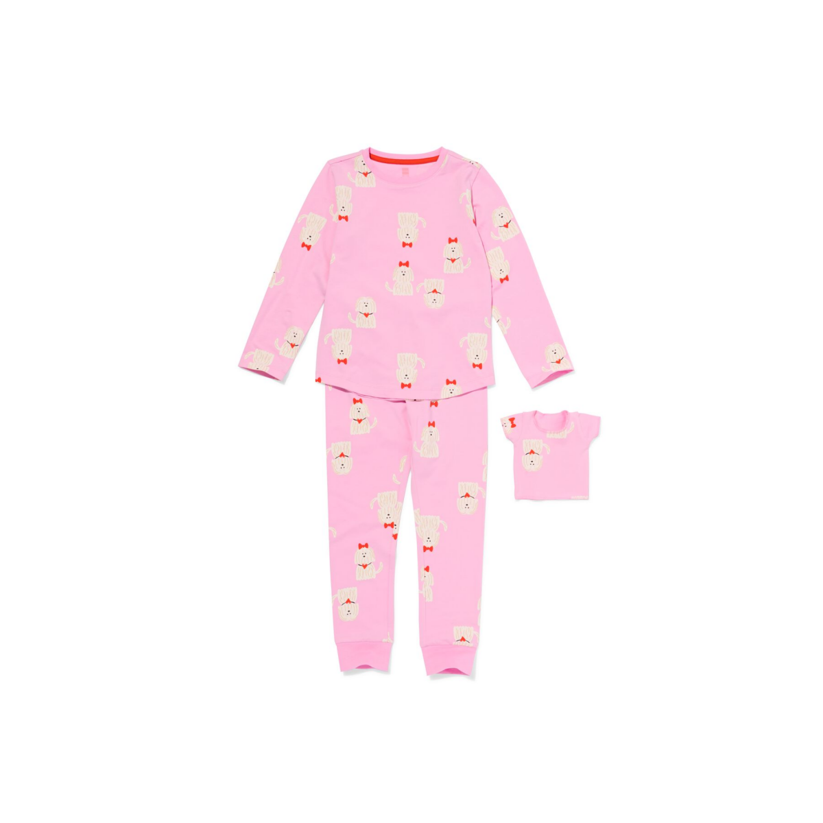 HEMA Kinderpyjama met poppenpyjama honden roze (roze)