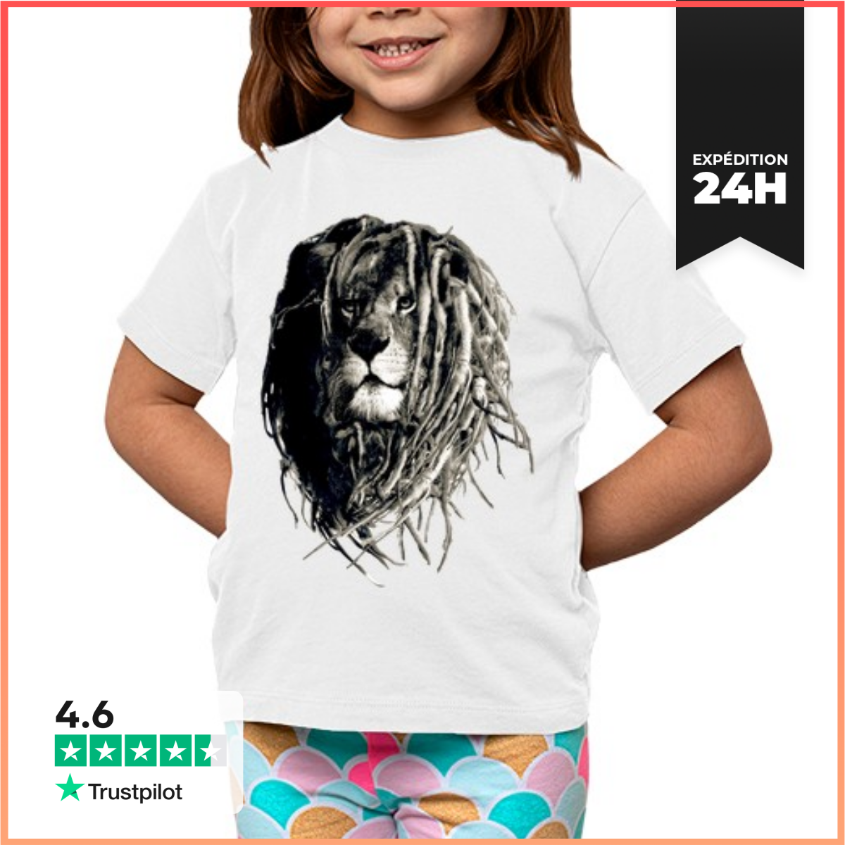 Tee Shirt Pour Enfant Manche Courte Lion Rasta-image