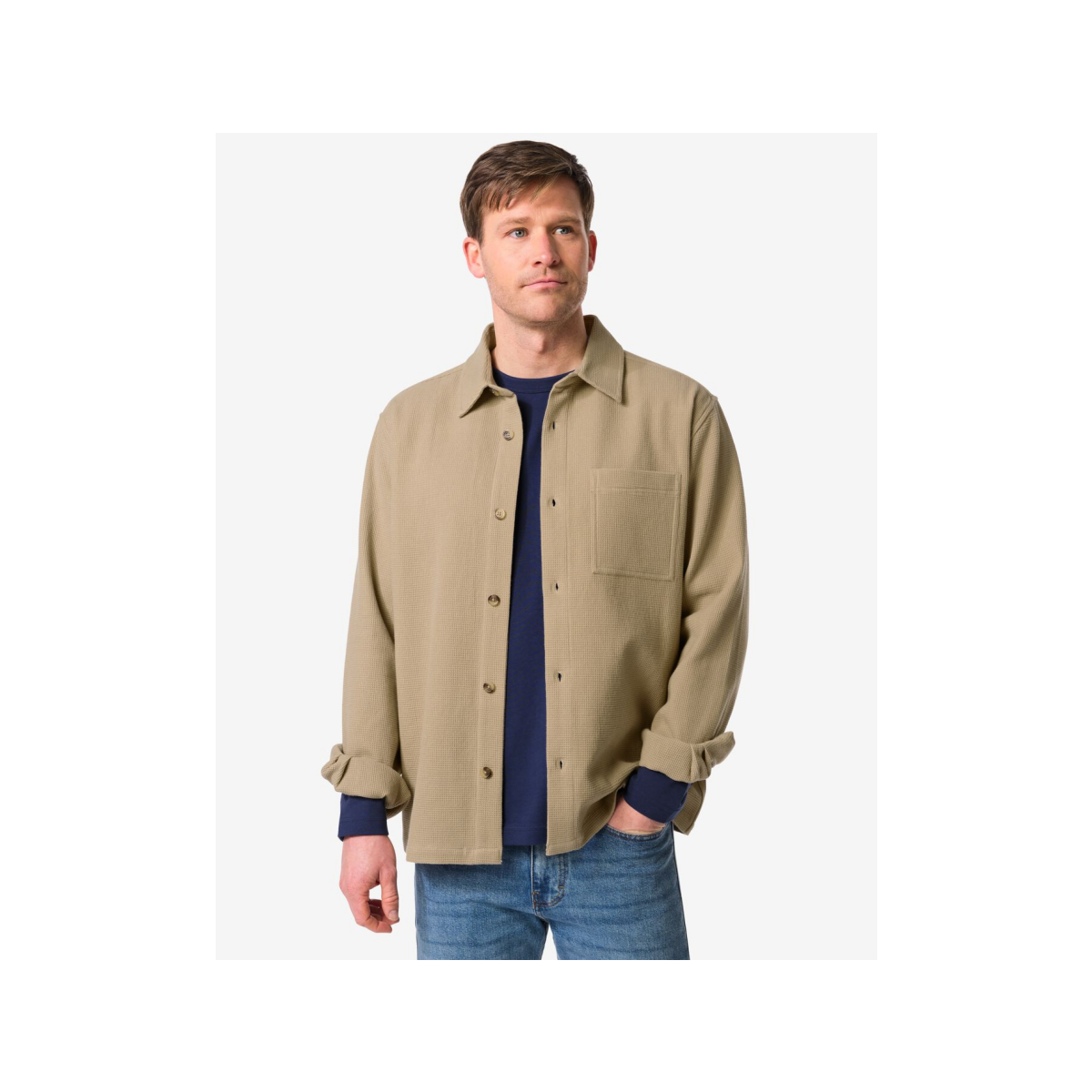 HEMA HEMA Herenoverhemd Stef Wafel Beige (beige)