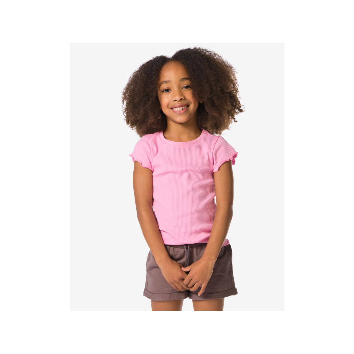 HEMA Kinder T-shirt rib roze (roze)