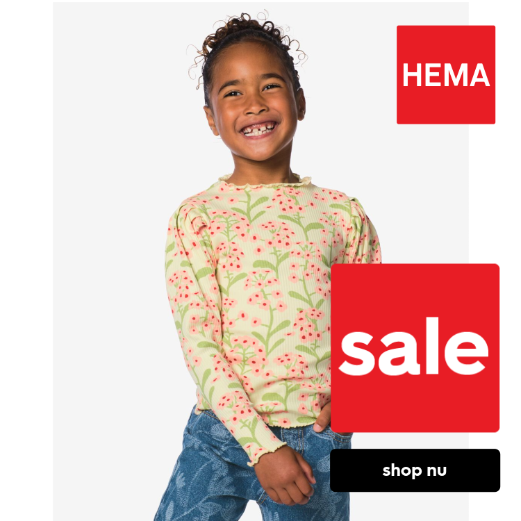 HEMA Kinder T-shirt rib bloemen lichtgeel (lichtgeel)