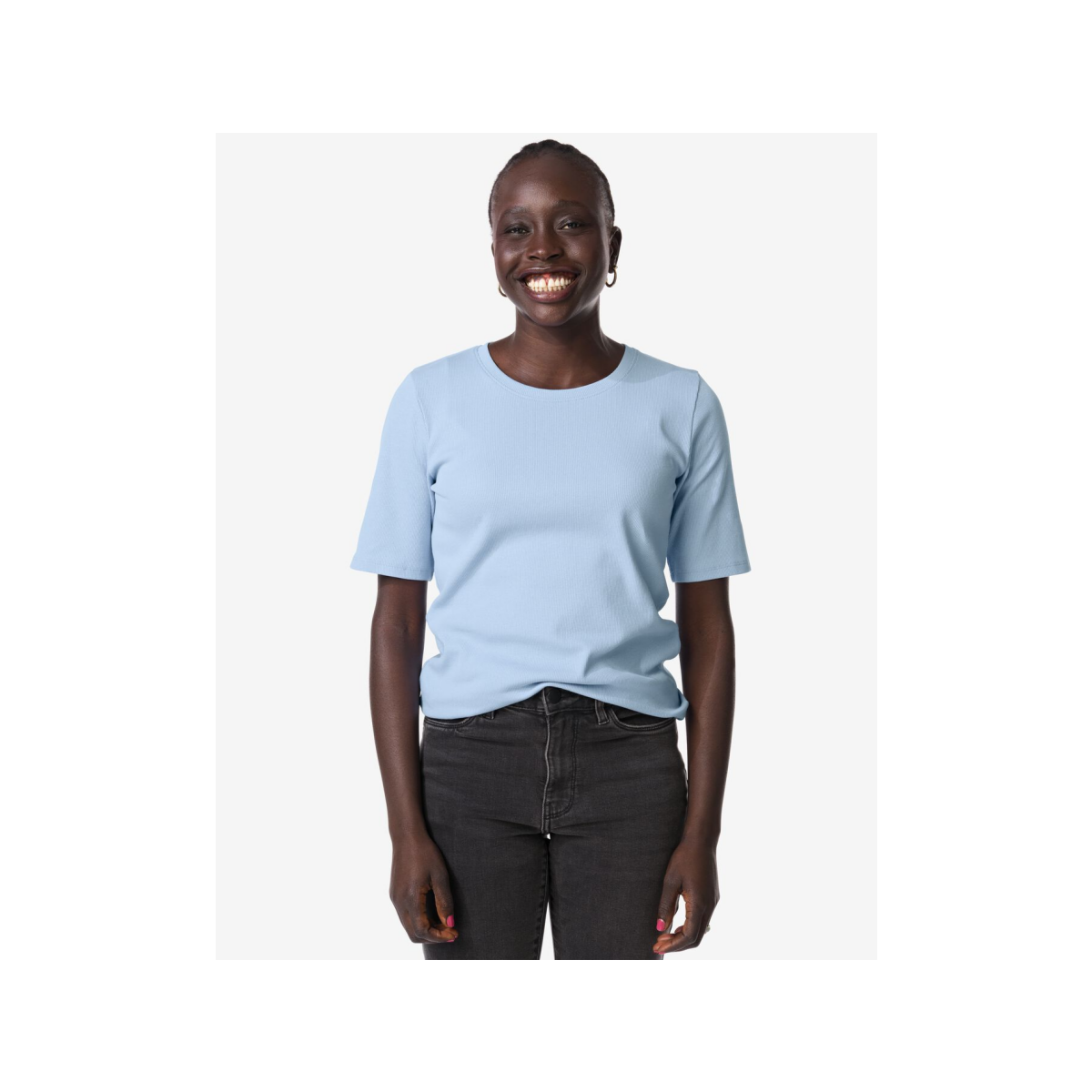 HEMA HEMA Dames T-shirt Clara Rib Blauw (blauw)
