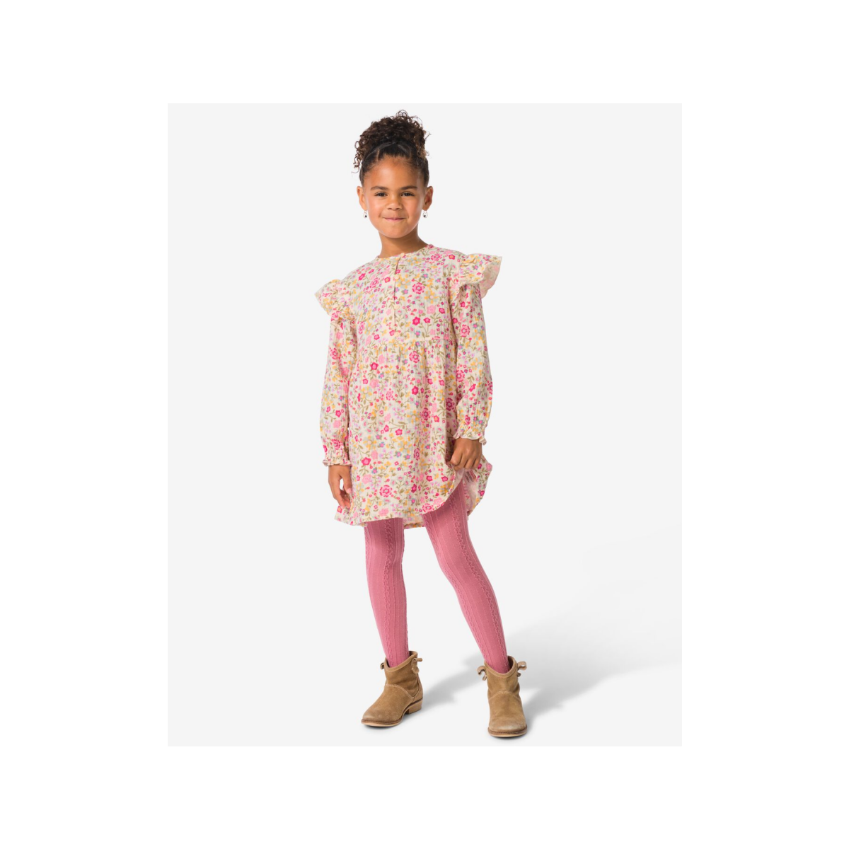 HEMA HEMA Kinderjurk Bloemen Ecru (ecru)