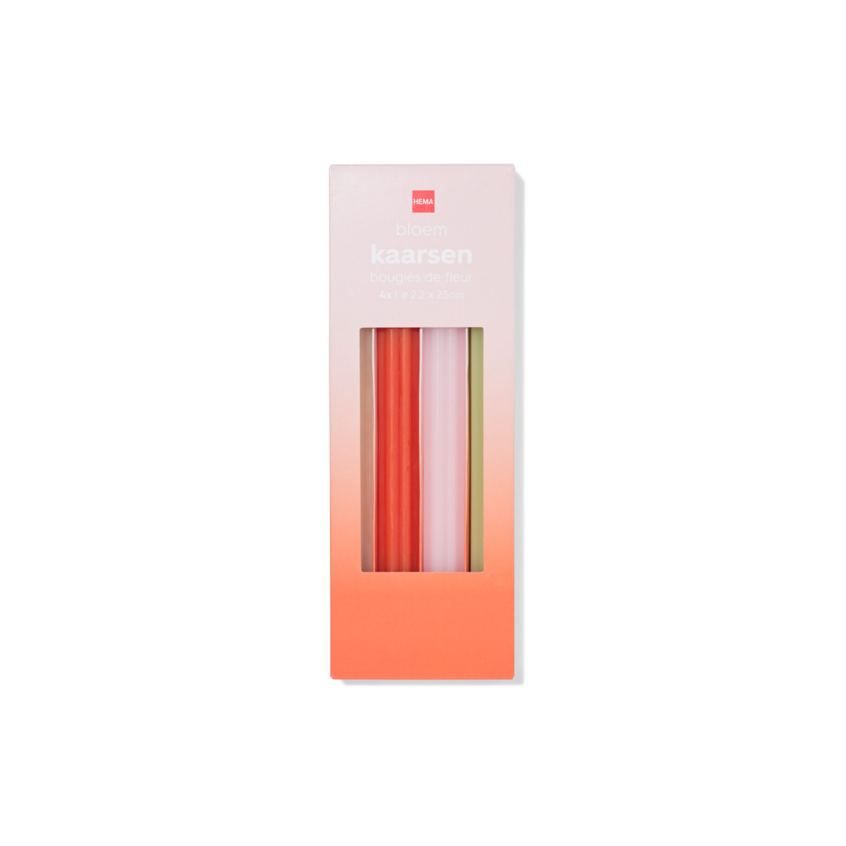 HEMA Dinerkaarsen ⌀2.2x25cm bloemvorm oranje-roze - 4 stuks (oranje)