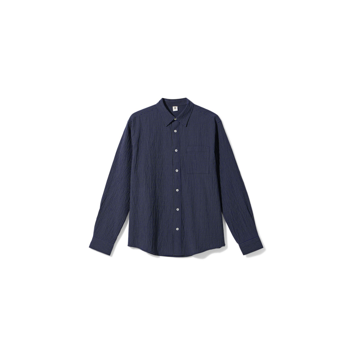 HEMA HEMA Herenoverhemd Maurice Seersucker Blokken Donkerblauw (donkerblauw)