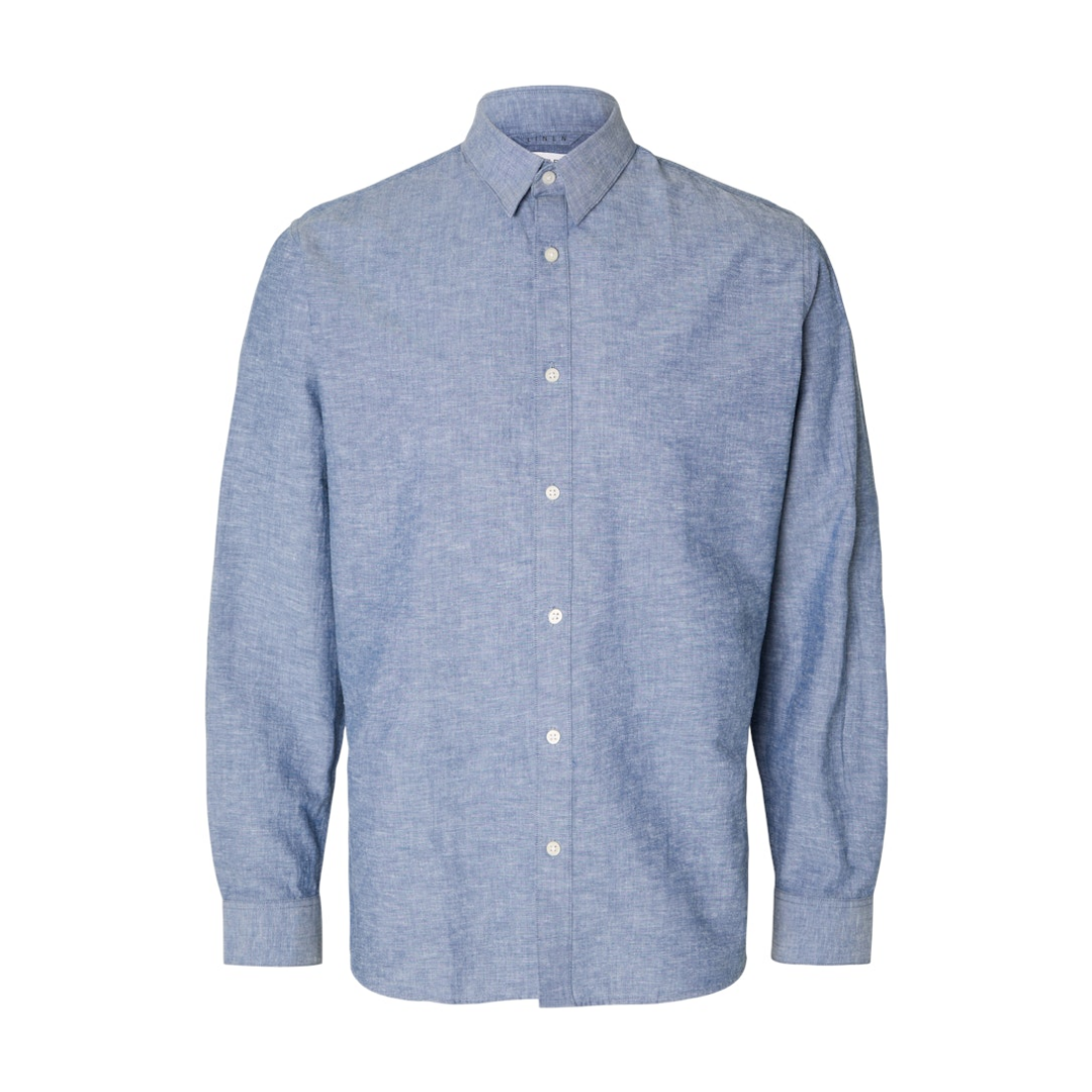 Selected Hemd Slim Sun Shirt Baumwolle-Leinen Medium Blue Denim