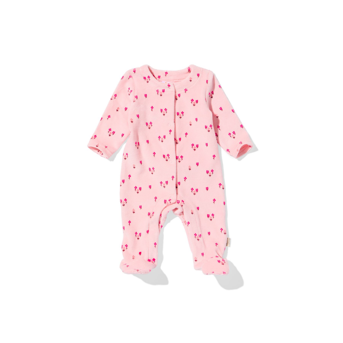 HEMA Newborn boxpakje rib velours bloemen roze (roze)
