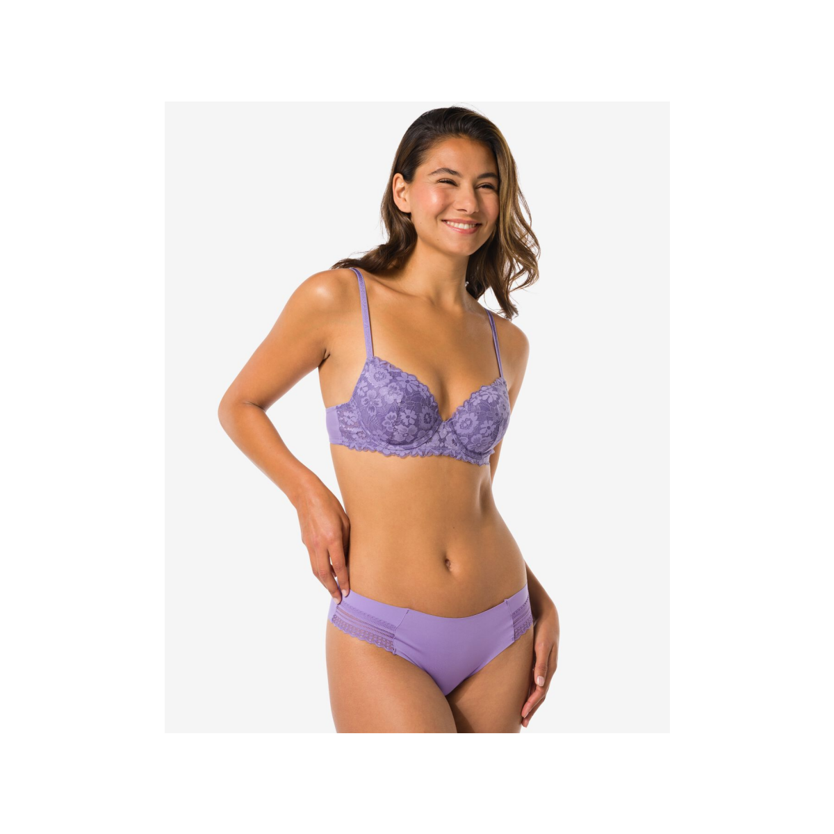 HEMA Dames brazilian micro met kanten inzet lichtpaars (lichtpaars)