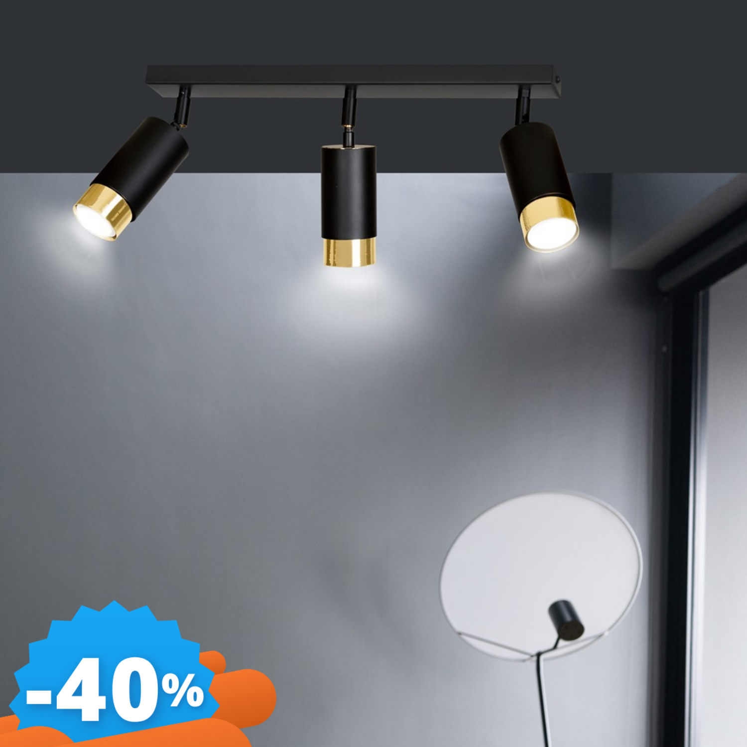Emibig Lighting Nero/Oro Lampadario Da Soffitto In Acciaio Hiro 3 3Xgu10