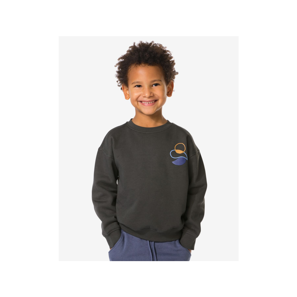 HEMA Kindertrui sweatstof print donkergrijs (donkergrijs)