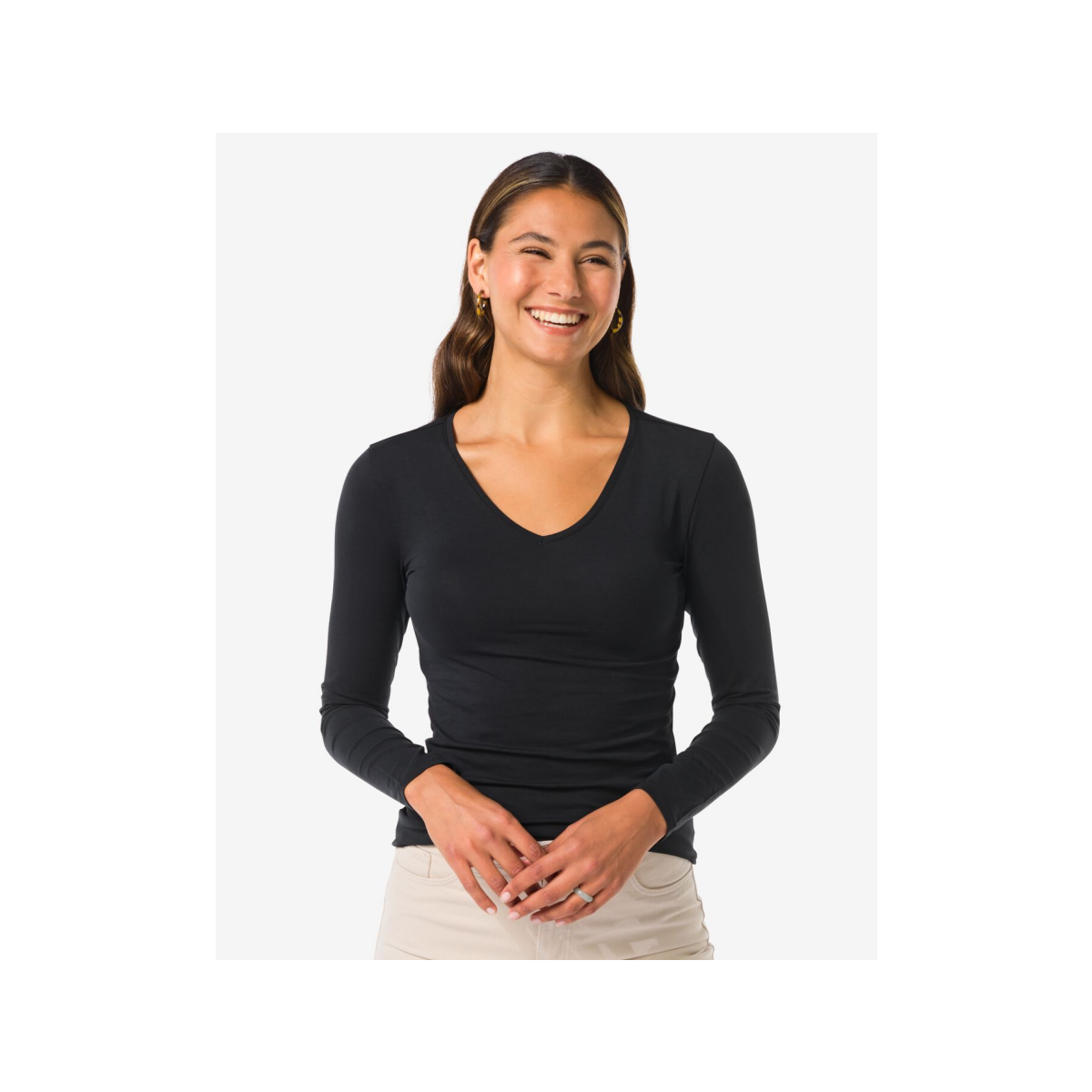 HEMA Dames T-shirt basic v-hals zwart (zwart)