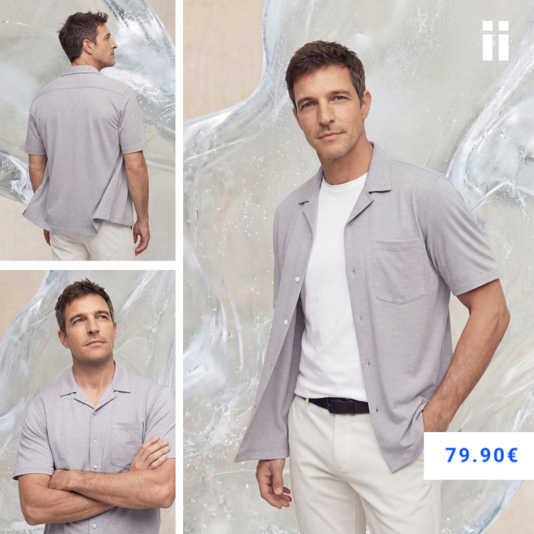 Camisa casual manga corta hombre bowling gris melange Ice