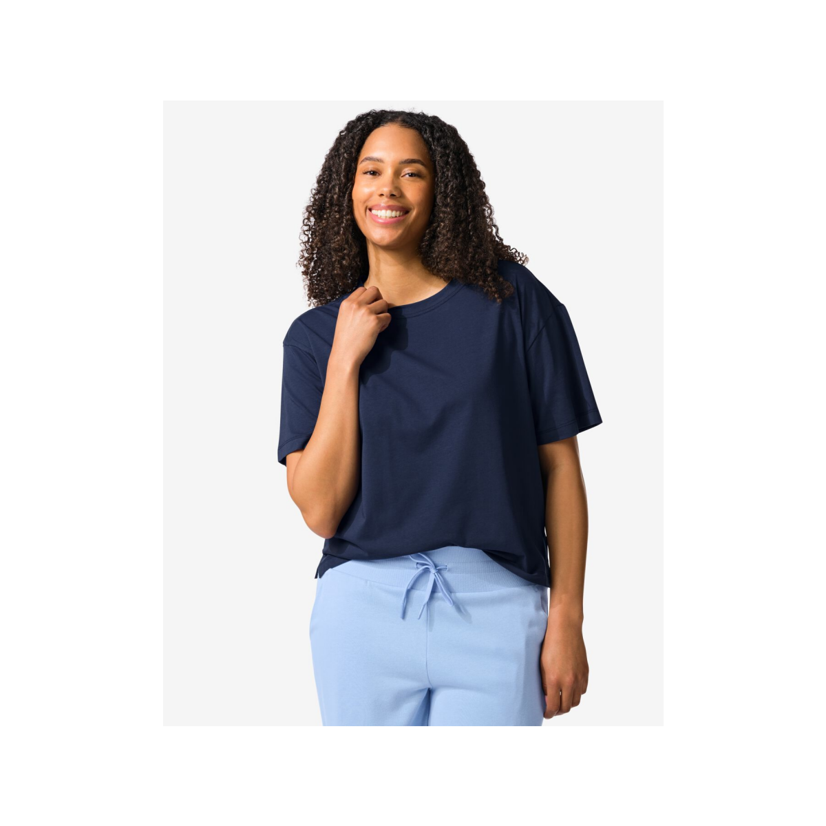 HEMA Dames T-shirt boxy fit donkerblauw (donkerblauw)