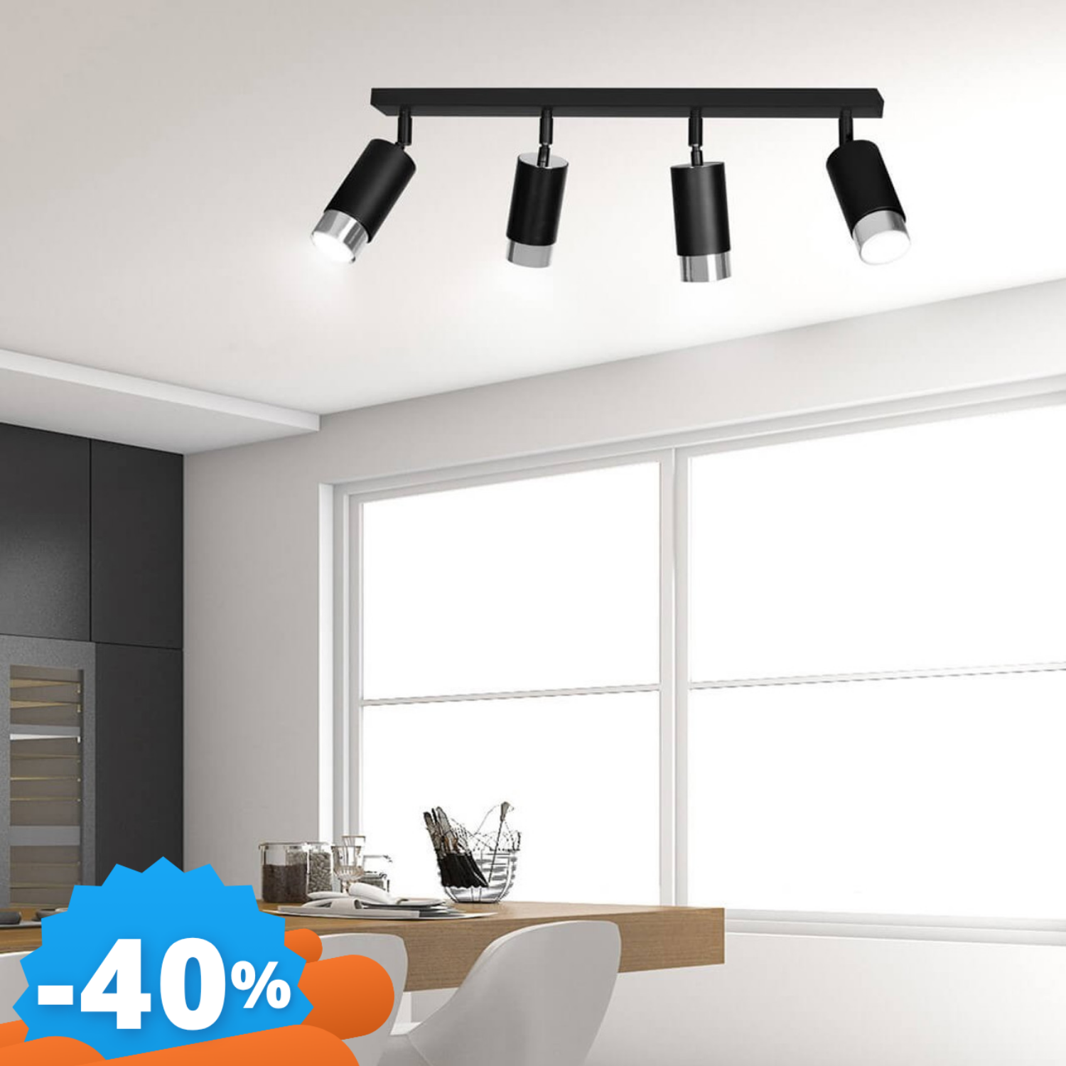 Emibig Lighting Nero/Oro Lampada Da Soffitto In Acciaio Hiro 4 Cromo/ 4Xgu10