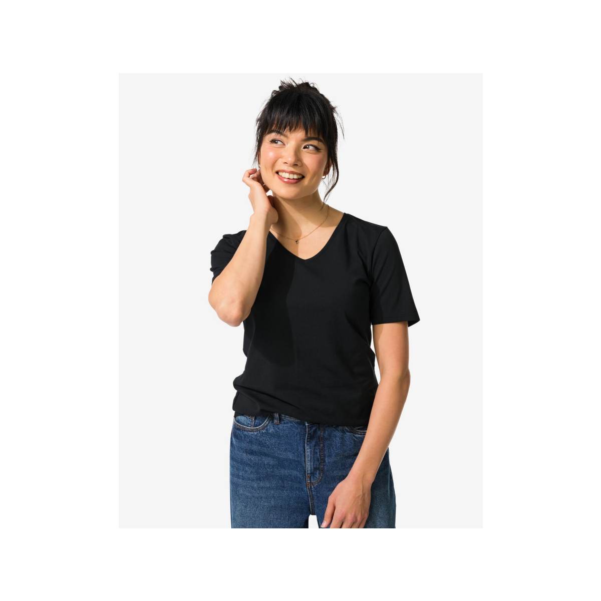 HEMA Dames T-shirt basic v-hals zwart (zwart)