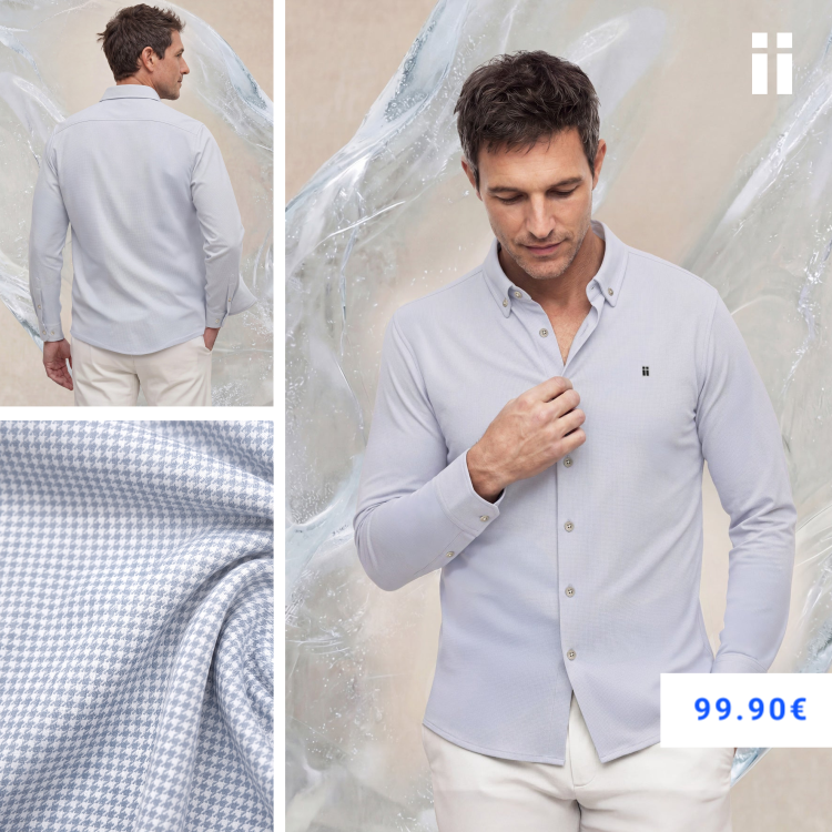 Camisa casual hombre estampado cuadros celeste regular Ice