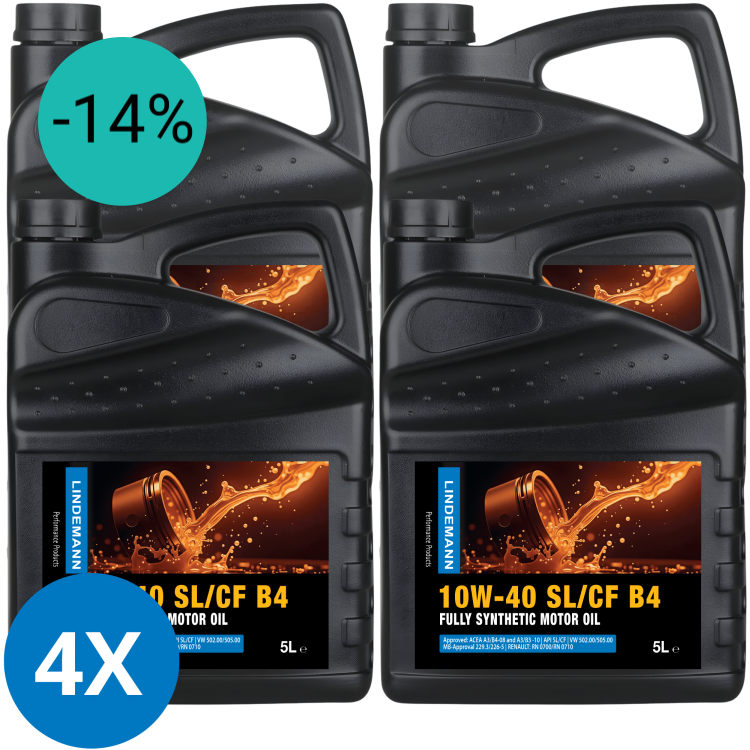 Lindemann Motorolie 10W-40 SL/CF B4 - Doos 4x5L | C3 | voor oa VW, BMW, Opel | Longlife | Volsynthetisch | Benzine & Diesel
