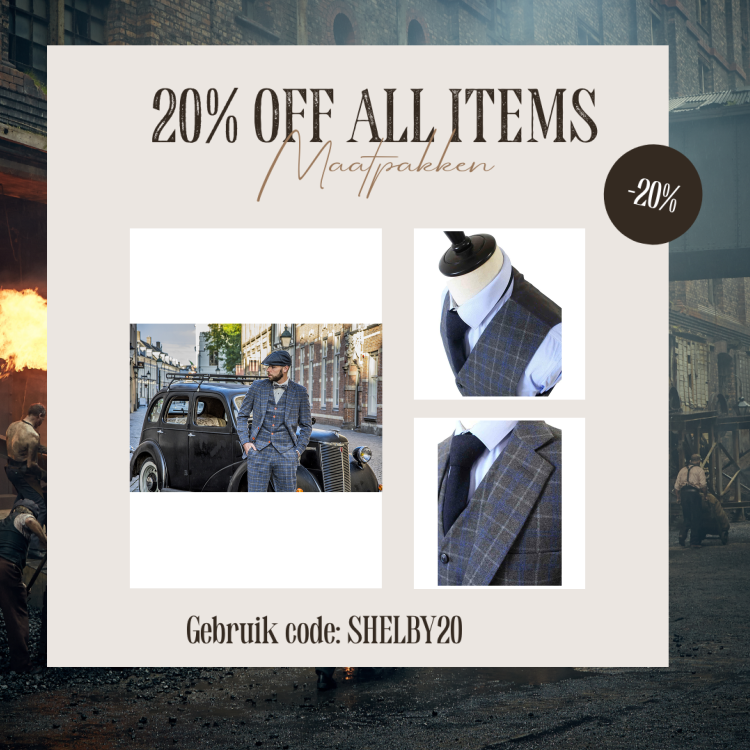 Maatpak Voor Heren | 3-delig Pak | Grijs/blauw Overcheck Twill | Johnny Dogs | Peaky Blinders | Peaky Blinders