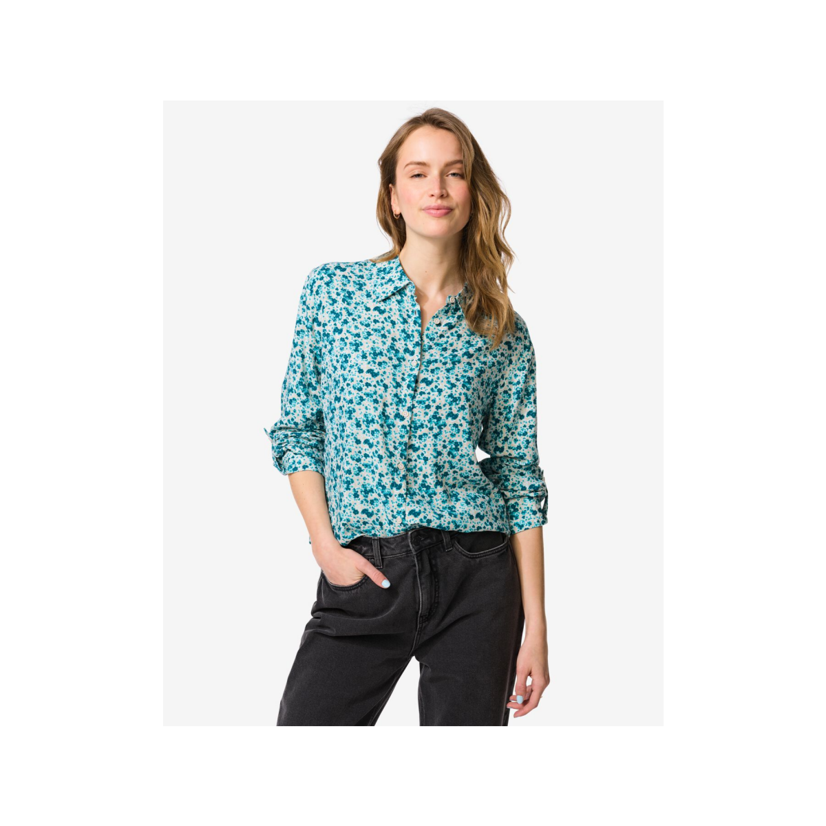 HEMA Damesblouse Bobbie bloemen beige (beige)