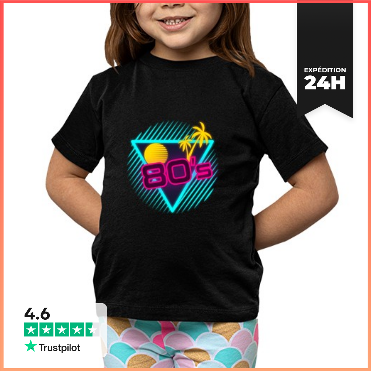 Tee Shirt Pour Enfant Manche Courte 1980 FêTe 1980 RéTro Des AnnéEs 80 Love-image