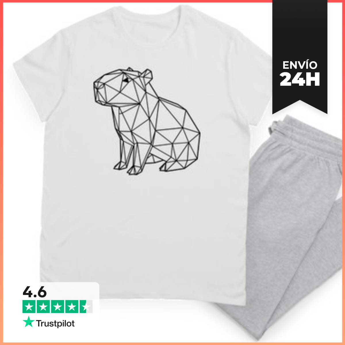 Pijama Capibara Sentada Líneas Negras Estilo Geométrico