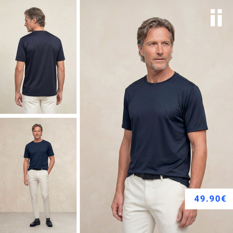 Camiseta hombre cuello redondo azul marino Soft