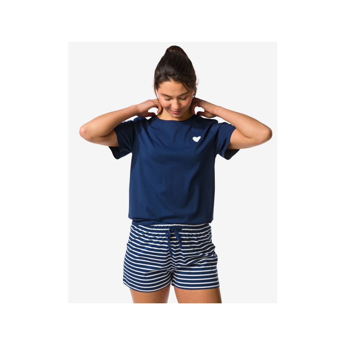 HEMA HEMA Damesshortama Jersey Strepen Donkerblauw (donkerblauw)
