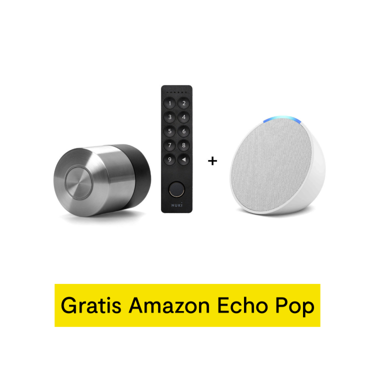 Nuki Smart Lock Pro (5. Gen) + Keypad 2.0 + gratis Amazon Echo Pop - Neueste Generation (+GRATIS Hombli Lichterkette)
