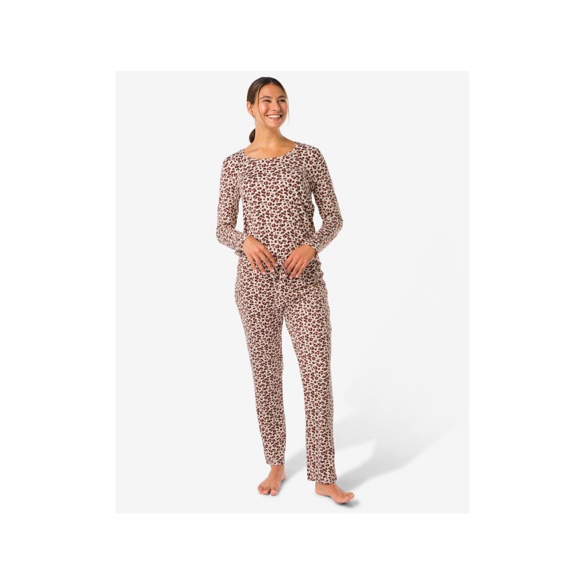 HEMA HEMA Damespyjama Micro Luipaard Lichtbruin (lichtbruin)