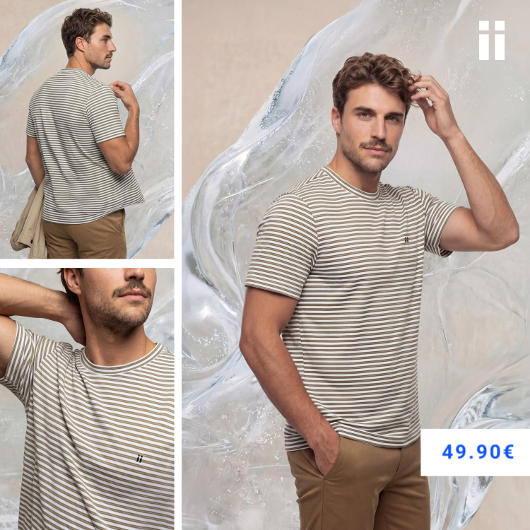 Camiseta hombre estampado rayas beige Ice