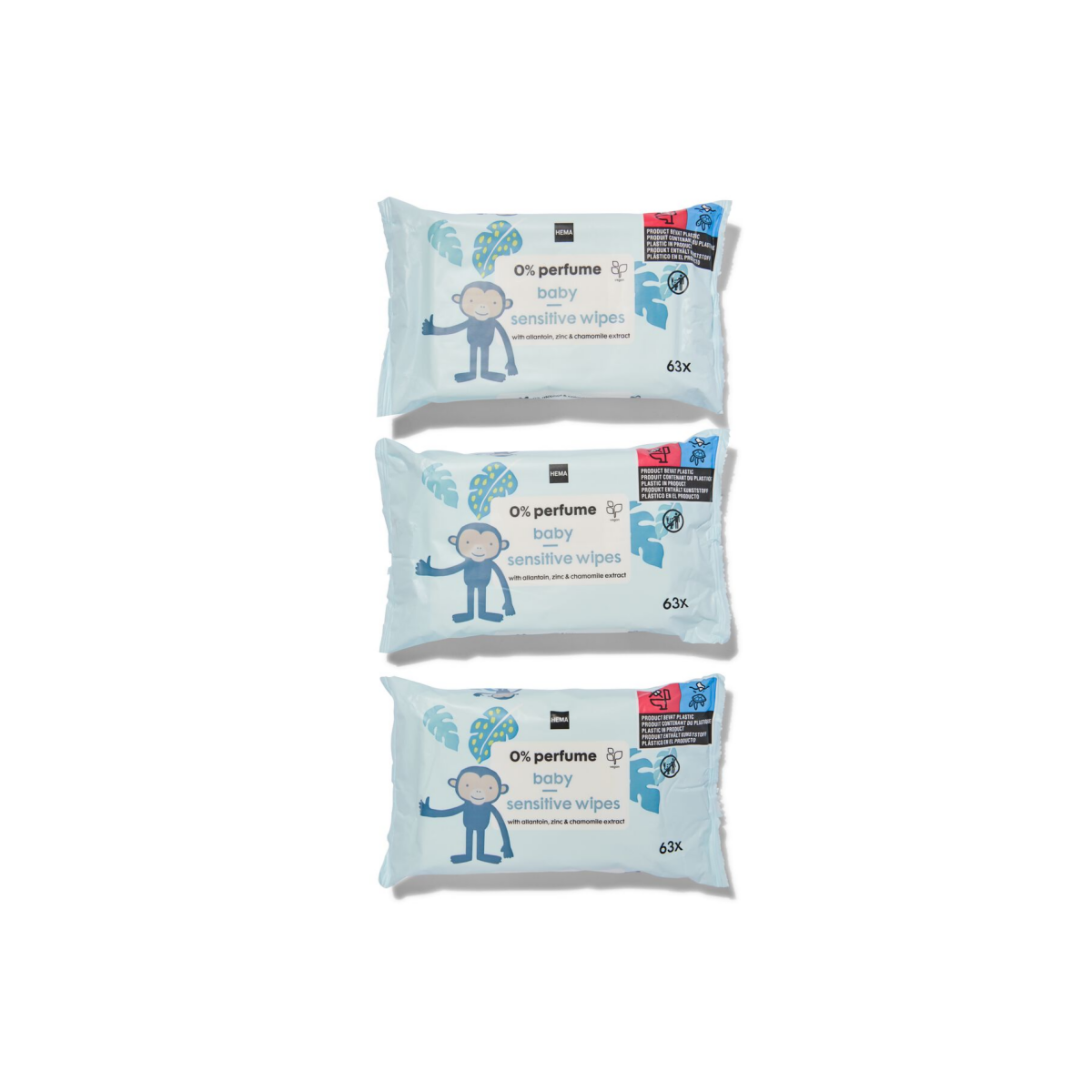 HEMA Baby lotiondoekjes zonder parfum - 3x63 stuks