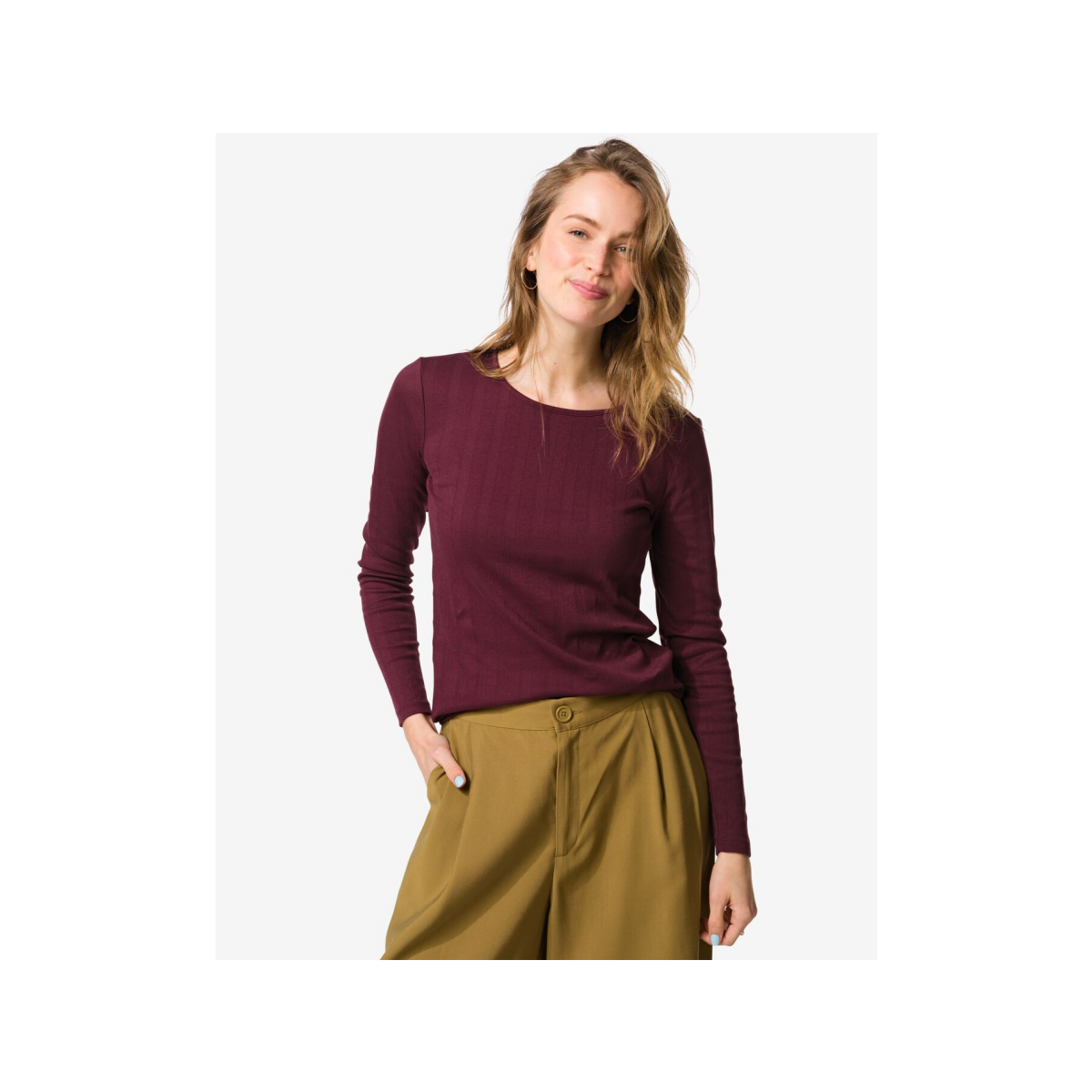 HEMA HEMA Dames T-shirt Colette Ajour Bordeauxrood (bordeauxrood)