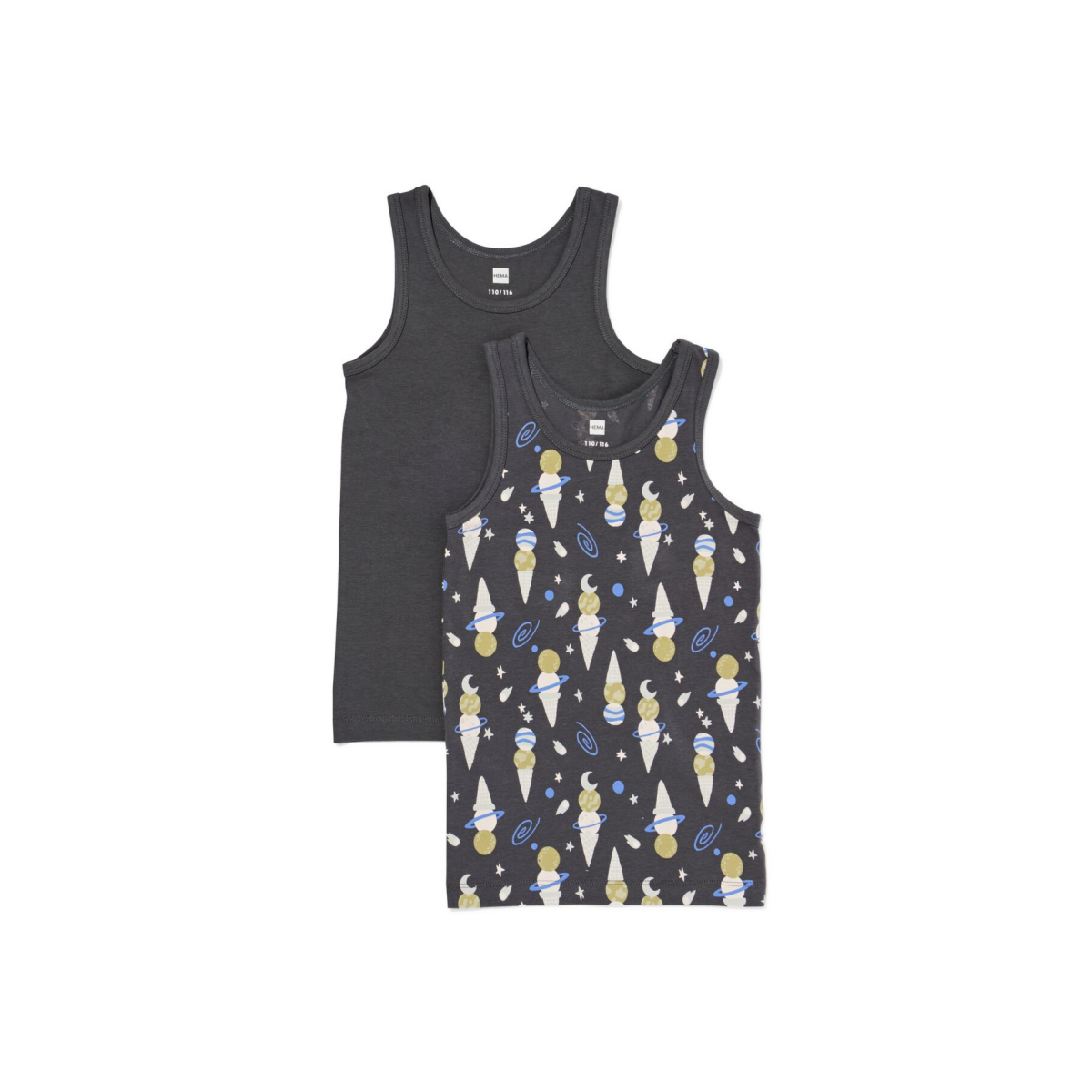 HEMA HEMA Kinderhemden Ijsjes - 2 Stuks Antraciet (antraciet)