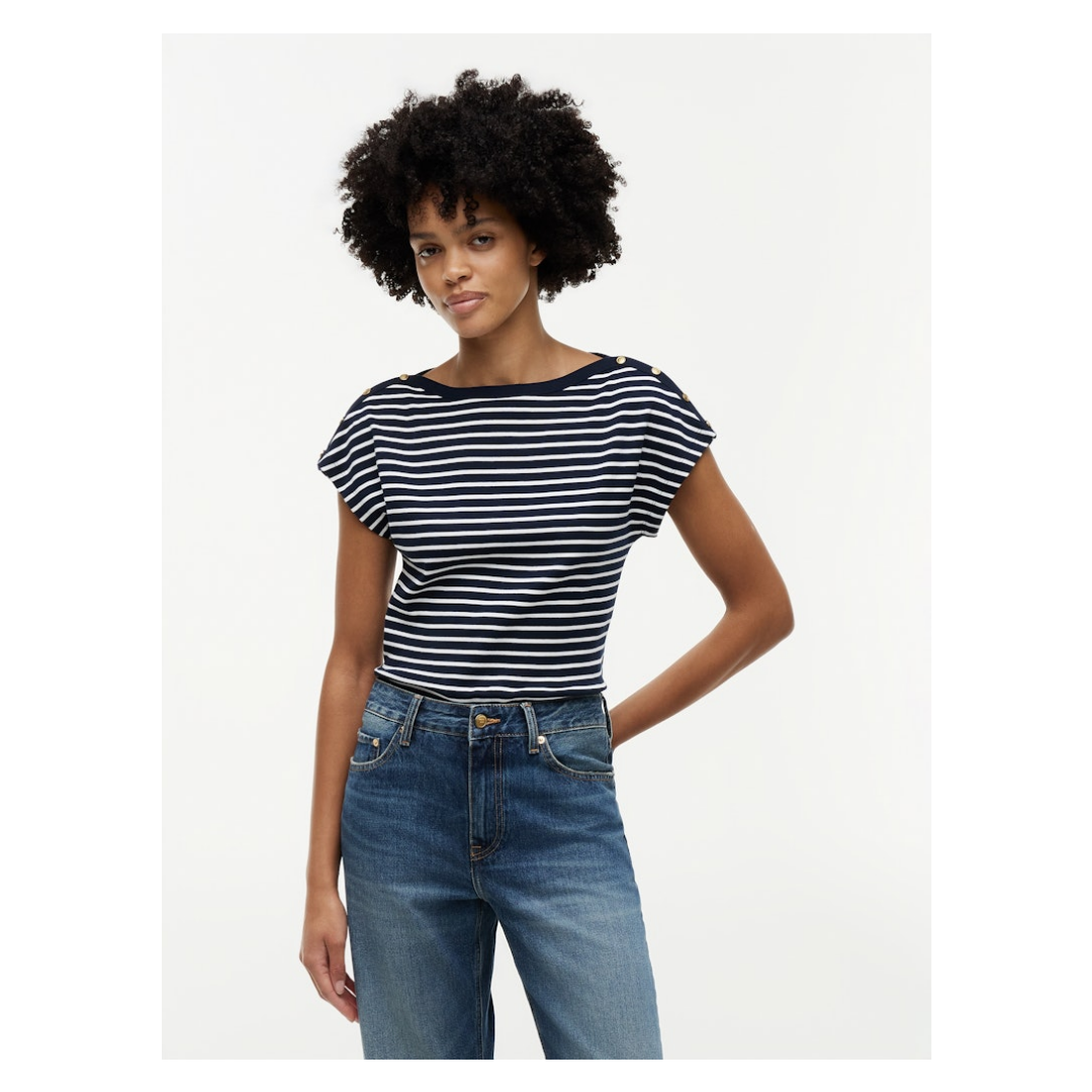 Tommy Hilfiger - Damen T-Shirt - Breton Stp Dark Night Navy - Calico - Größe: L - bei Tara-M