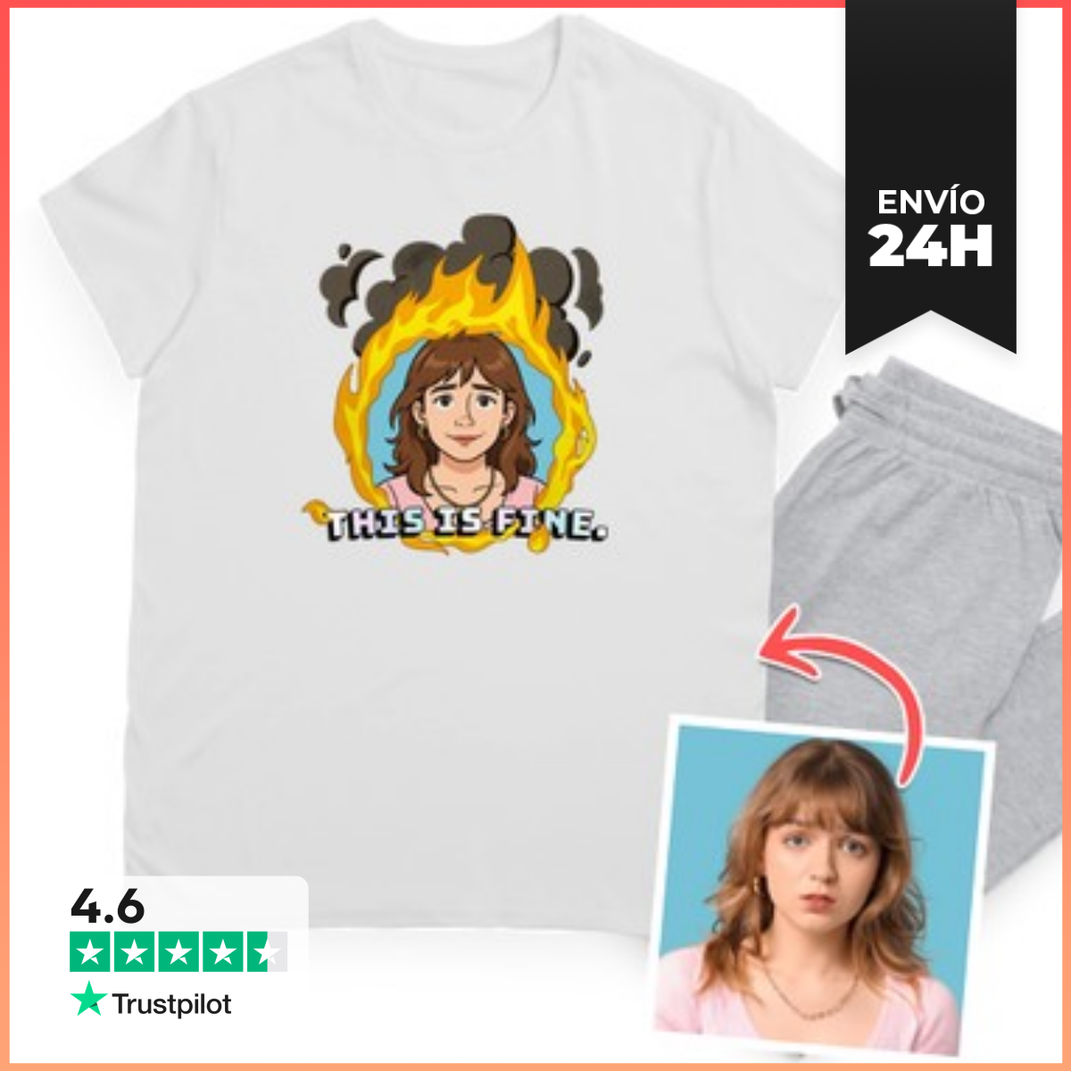 Pijama Efecto Ilustración Pijama This Is Fine Foto Personalizable