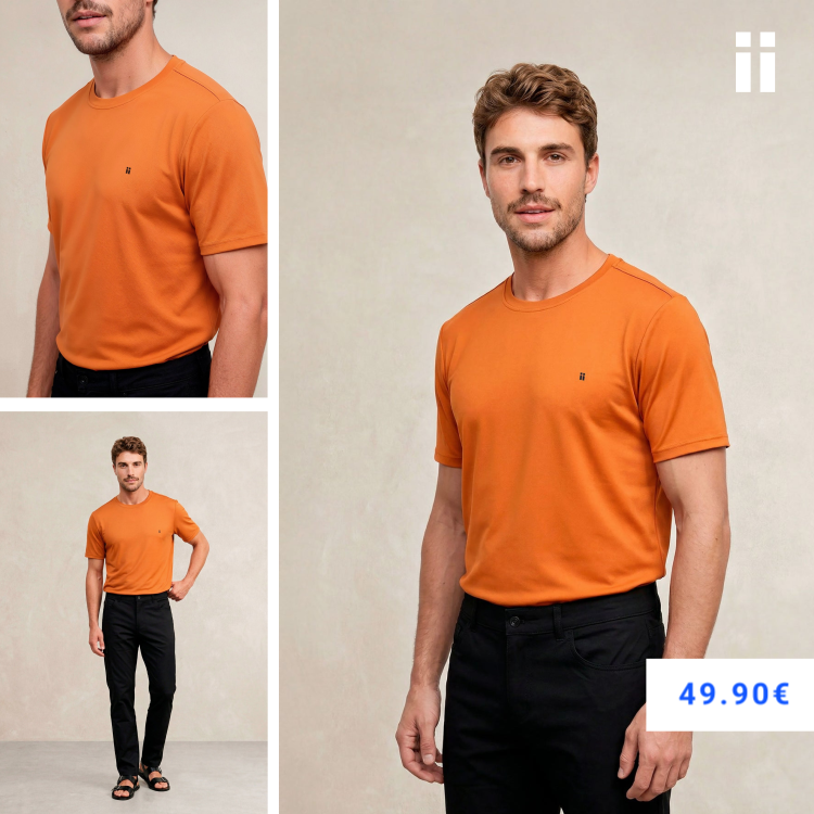 Camiseta hombre cuello redondo avellana Soft