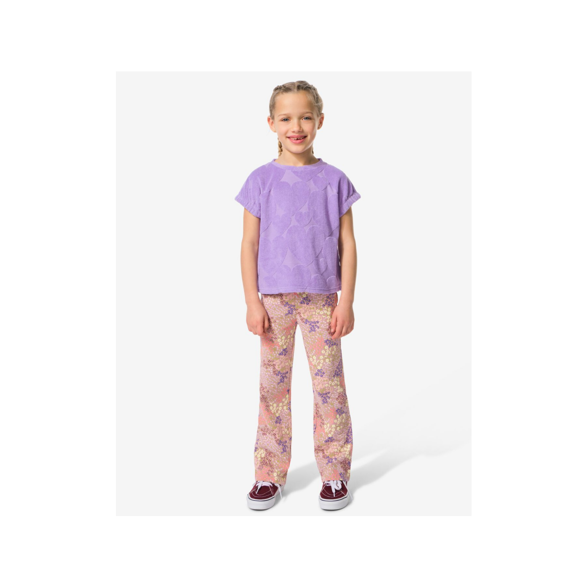 HEMA Kinderleggings flared fit rib bloemen - 2 stuks paars (paars)